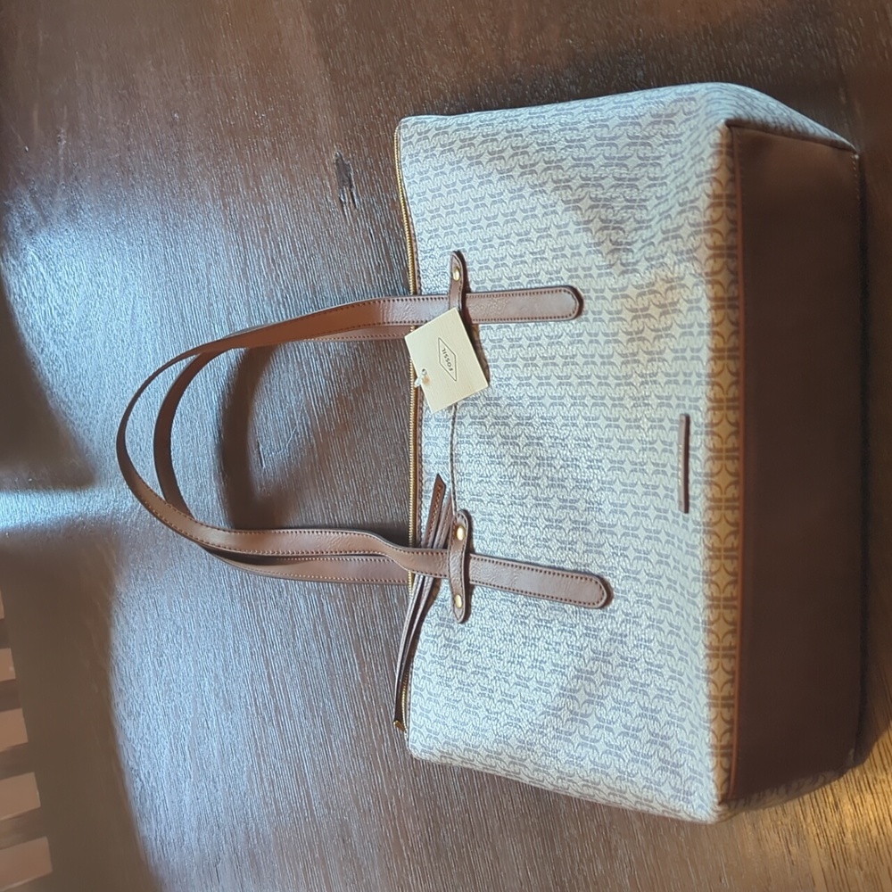 Fossil Felicity Signature Tote Handbag Taupe Tan SHB2311939 Brass